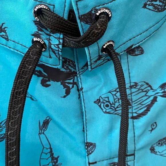 Brooklyn Cloth Sz 36” NWT Blue Black Fish Print Lace Up Surfing Board Shorts - Picture 5 of 9